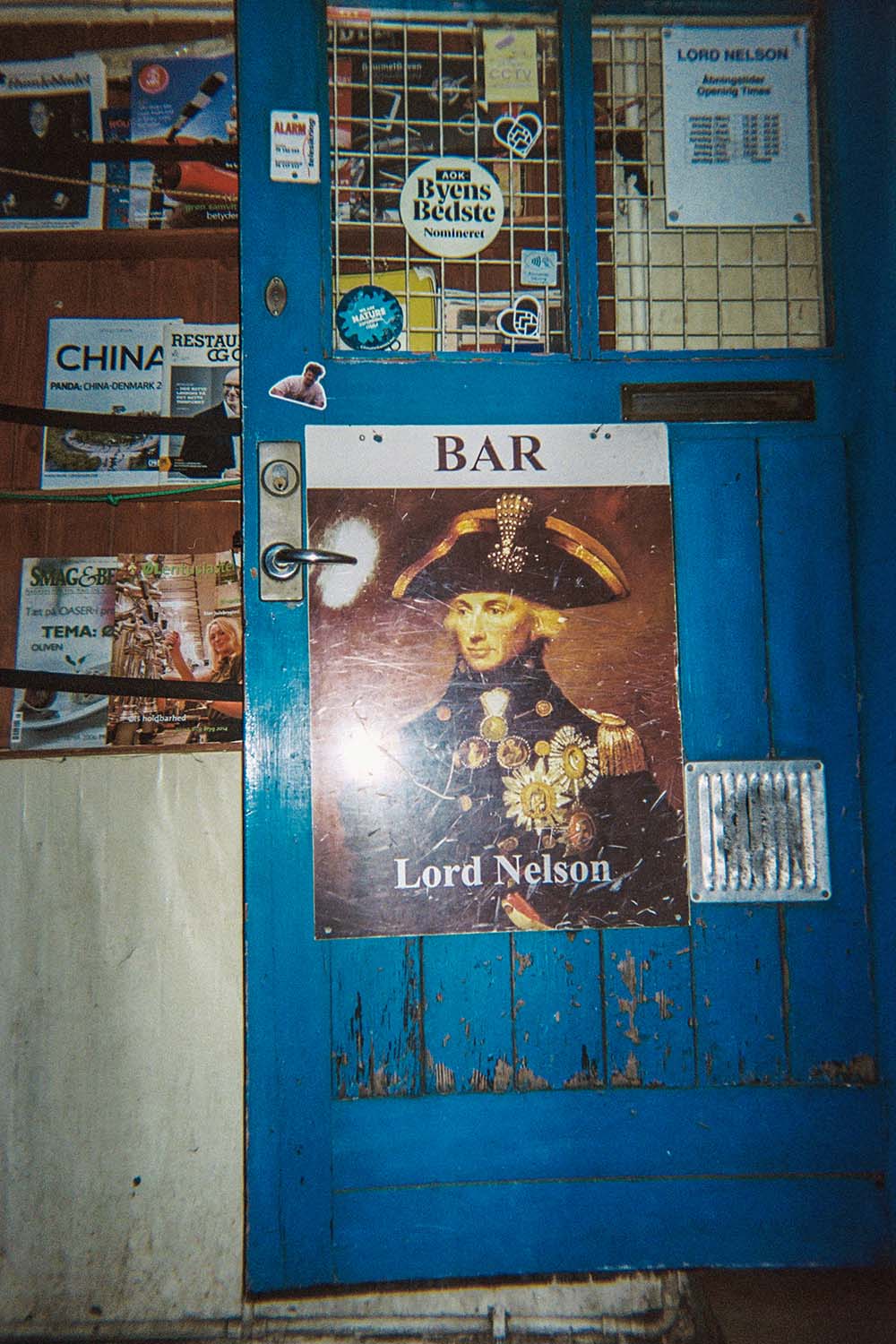 Lord Nelson Copenhagen’s famous blue door, which is always open when you need it to be